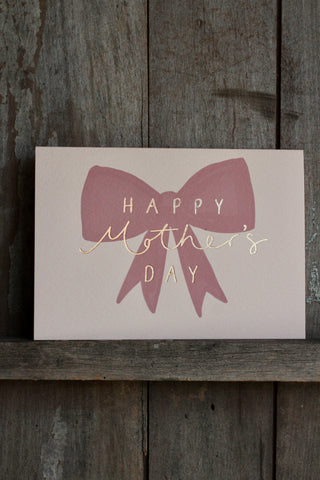 'Happy Mother's Day' Gold Foil Red Bow Card: Naked