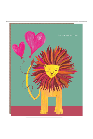 Lion with Balloons Greetings Card