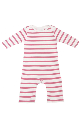 Coral Pink & White Breton Striped All-In-One