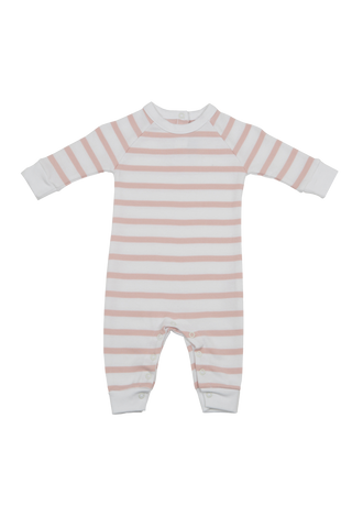 Dusty Pink & White Breton Striped All-in-One