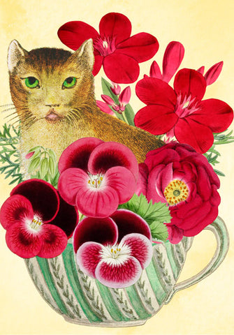 Madame Treacle Cat in flowers Card