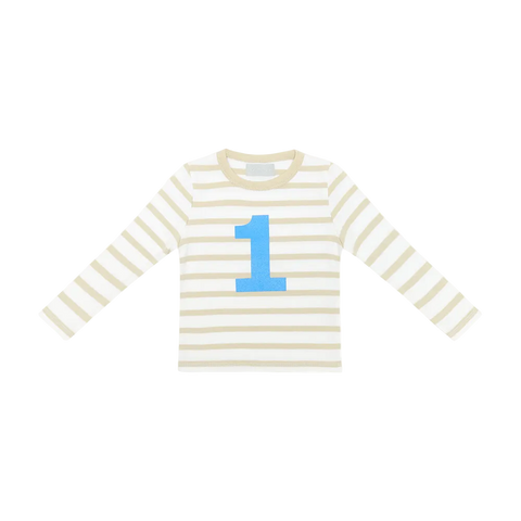 Sand & White Breton Striped Number T Shirt (Sea Blue)