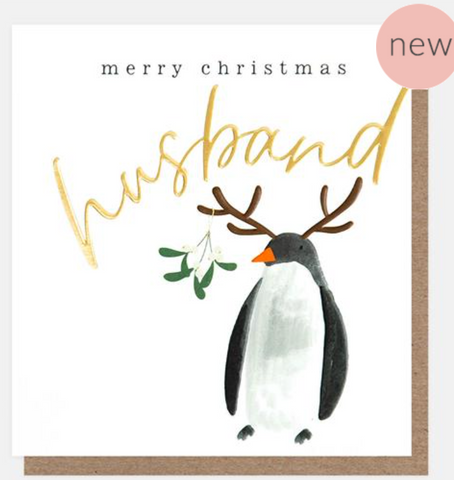 Caroline Gardner - Merry Christmas Husband Penguin With Antlers And Mistletoe