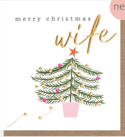 Caroline Gardner Merry Christmas Wife Tree With Gold Lights And Red Star