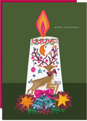 Reindeer Candle Christmas Greetings Card