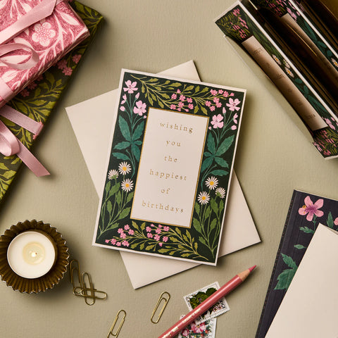 Wanderlust Card - Meadow Border 'Happiest of Birthdays'