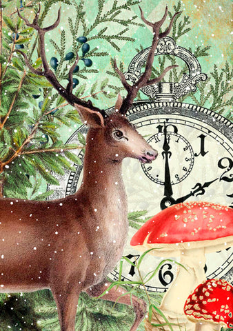 Madame Treacle Deer & Clock Christmas Card