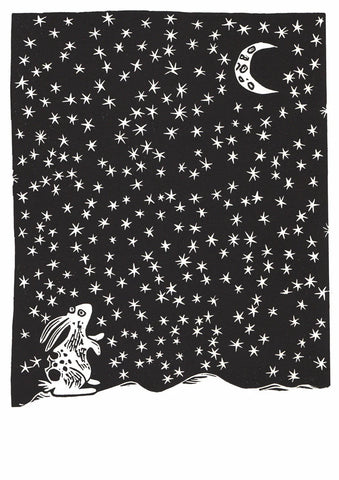 Spotty Rabbit Gazing at the Moon Christmas Card