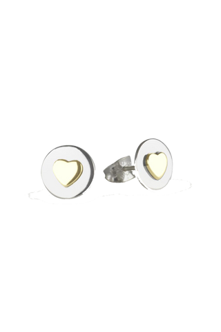 Silver Love circle Earrings - Gold Heart