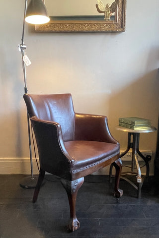 Vintage Leather Tub Chair with ball & Claw Feet