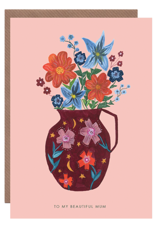 'flowers in Vase' Mum Greetings Card