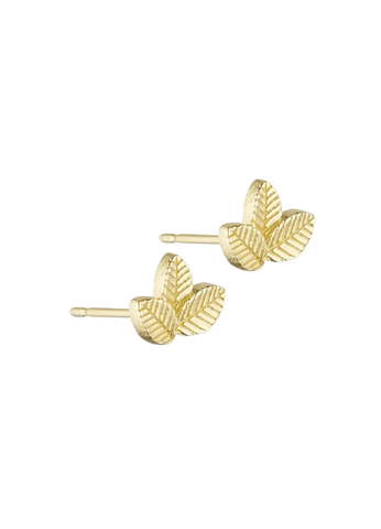 Dahlia post earring w. leaves gold plated