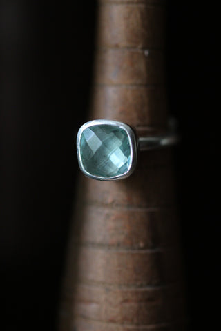 Green Marine Quartz Large Highway Star, Silver Ring, by SVP