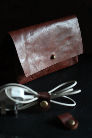 Walnut Leather Utility Pouch / Charger Case