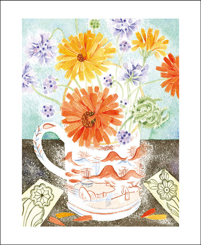 Art Angels Card - Marigolds and Scabious