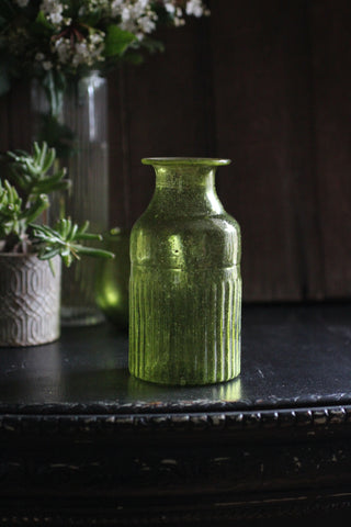 Ribbed Green Recycled Glass bottle Vase