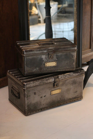 Pair of Vintage Steel Army Trunks