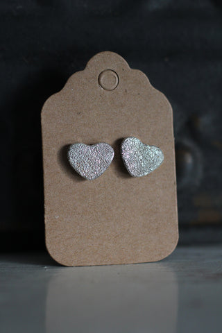 Silver Heart Stud Sparkly Earrings