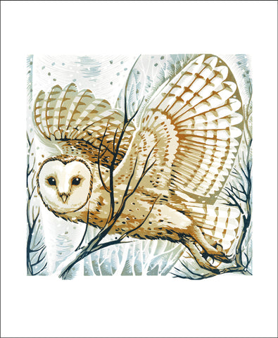 Art Angels Card -Barn Owl, Winter Branches
