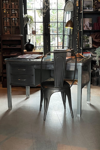 Vintage Belgian Steel Desk with glass top