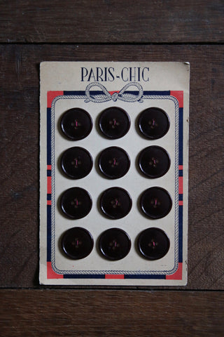 12 Vintage French Buttons on original card - chocolate brown