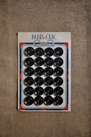 24 Vintage French Ribbed Buttons on original card