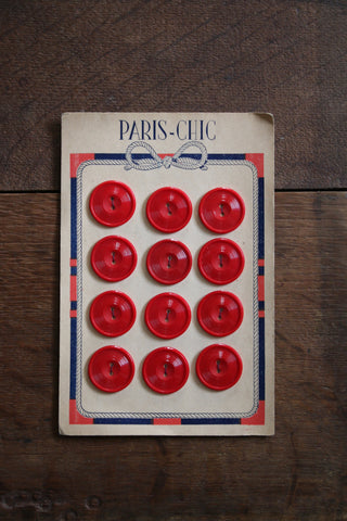12 Vintage Red French Buttons on original card