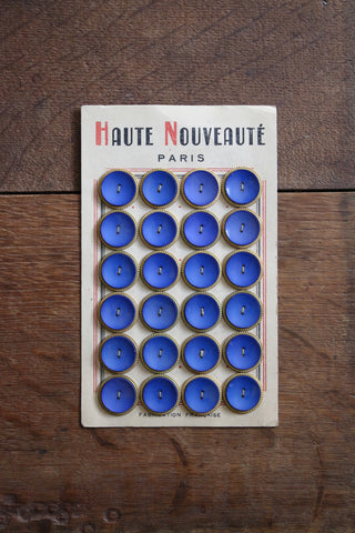 24 Blue Vintage French Buttons on original card