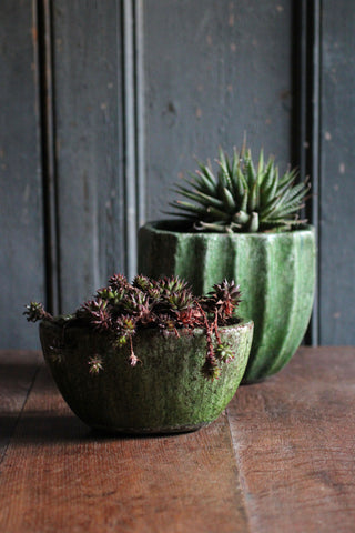 Glazed Forest Green Oval Pots