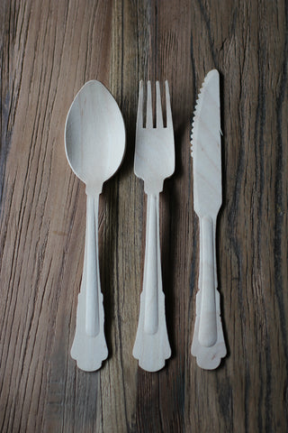 Wooden Picnic/Party Cutlery Set
